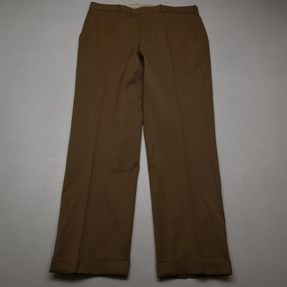 Tom James Royal Class 34x32 Beige Tan Brown Wool Cuffed USA Straight Dress Pants